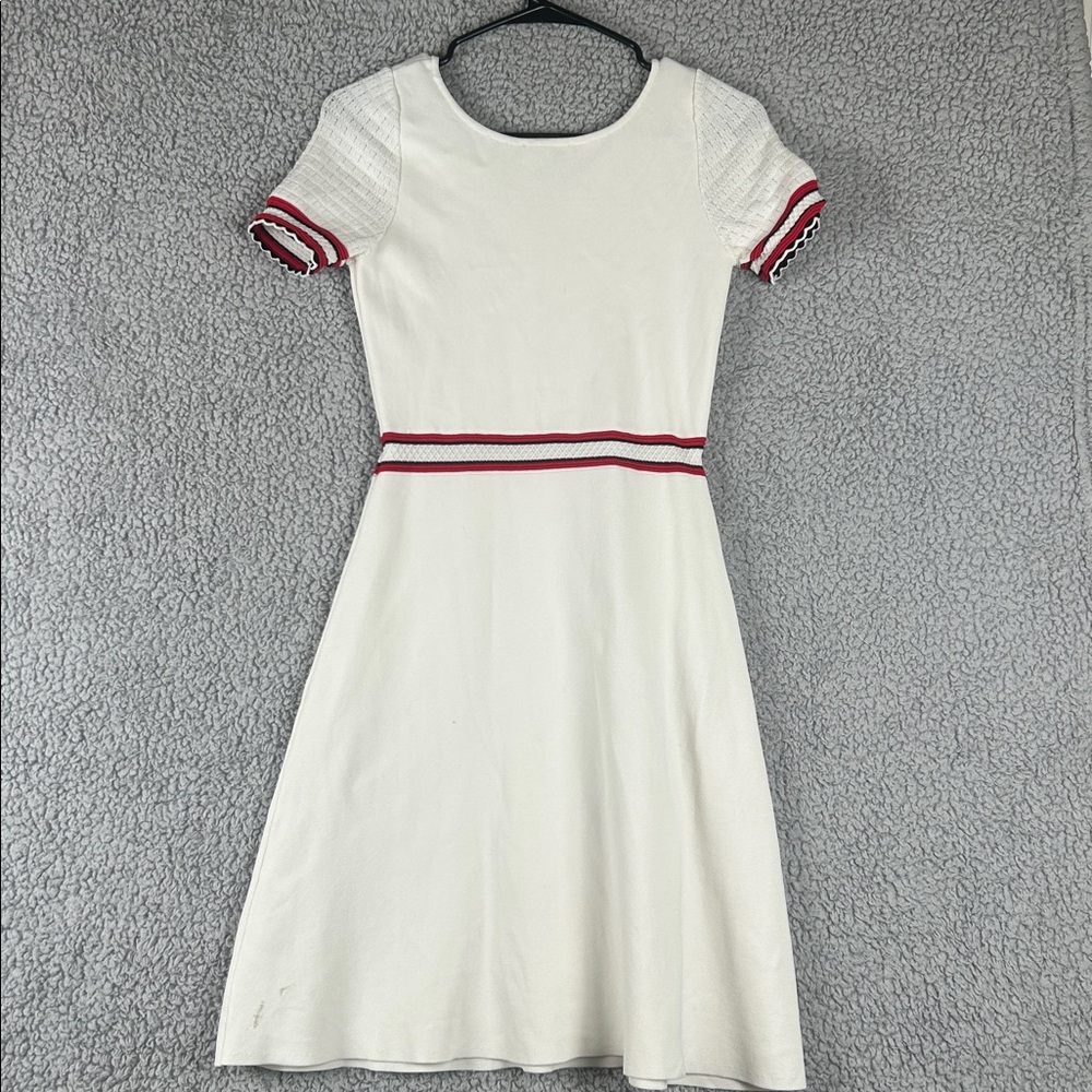 Sandro Paris Short Sleeve Flare Knee Length Crochet Dress Size 36 - Picture 13 of 16